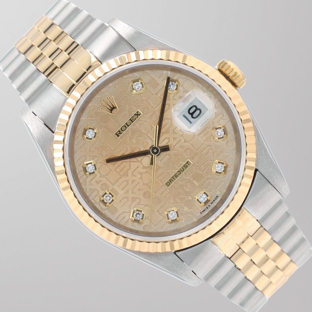 Rolex Mens Datejust 36mm Two-Tone Champagne Jubilee Diamond Fluted Jubilee 16233